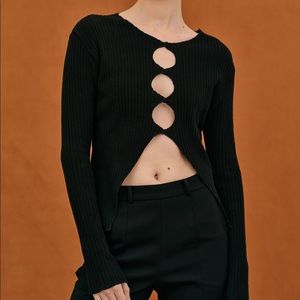 NEW CUT-OUT RIB KNIT TOP, BLACK